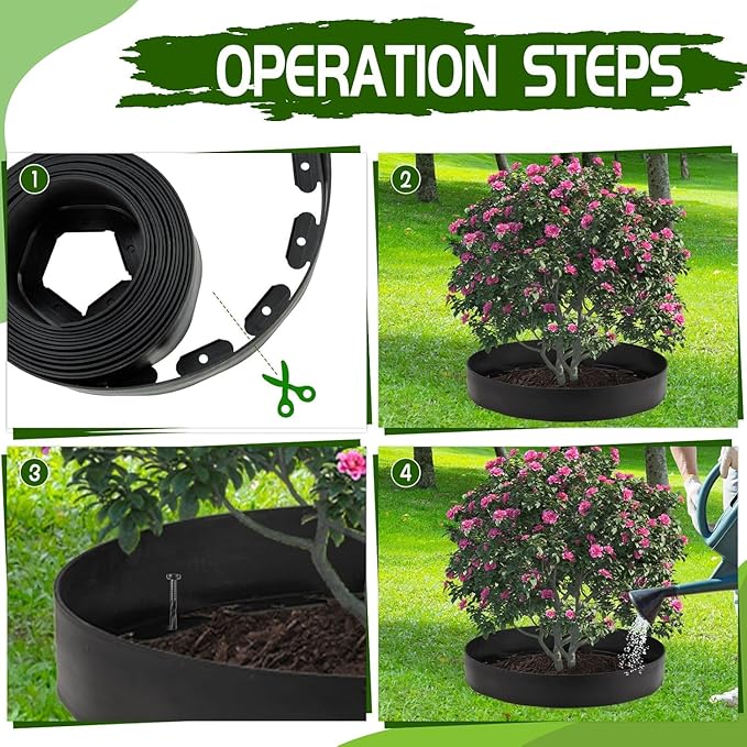 30 Ft Planting Grow Rings with 30 PCS Spikes Plant Rings for Outdoor Plants Planting Ring for Separate Rock and Maintain Moisture（Black）