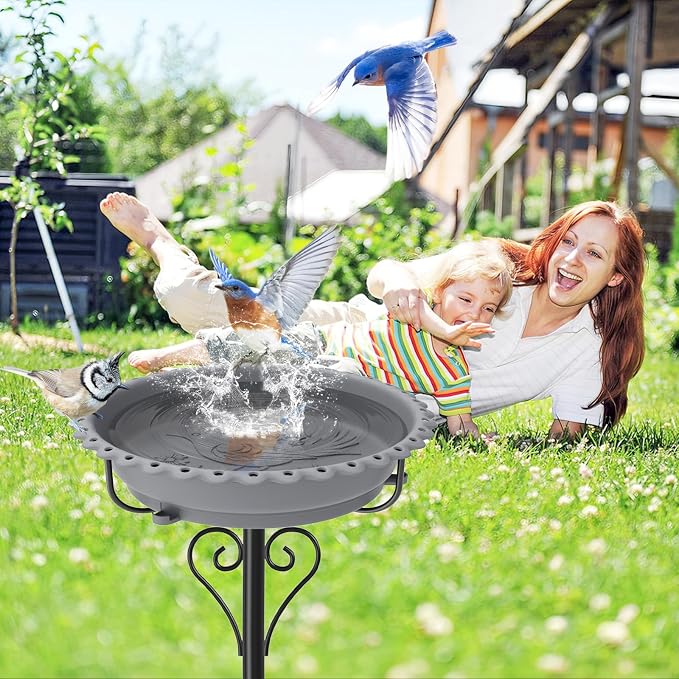 Birdbaths for Outdoors,40In Garden Birdbath with 12" Removable Plastic Bowl,Bird Baths Feeder with Sturdy 5 Prongs Base for Outdoor Garden Patio Yard Lawn Decor (Gray)