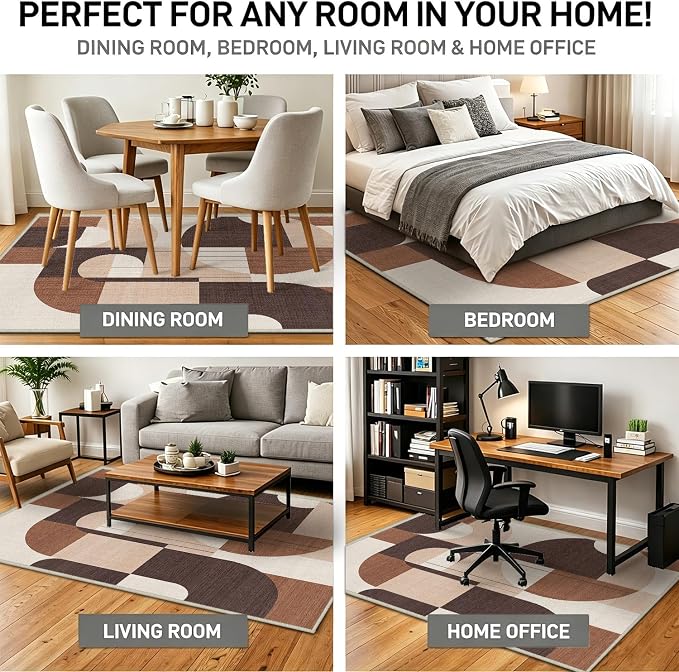 3x5 Brown Geometric Area Rug for Bedroom Entryway Hallway Modern Abstract Rug Machine Washable Non-Slip Carpet for Bathroom Kitchen Bedside Living Room