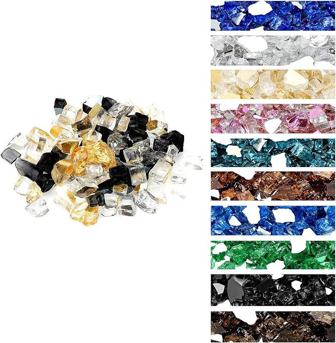 Onlyfire 10 Pounds Blended Reflective Fire Glass for Fire Pit Fireplace and Landscaping, 1/2 Inch Mixed Colored High Luster Fireglass Rocks for Outdoor and Indoor Use - Onyx Black+Platinum+Gold