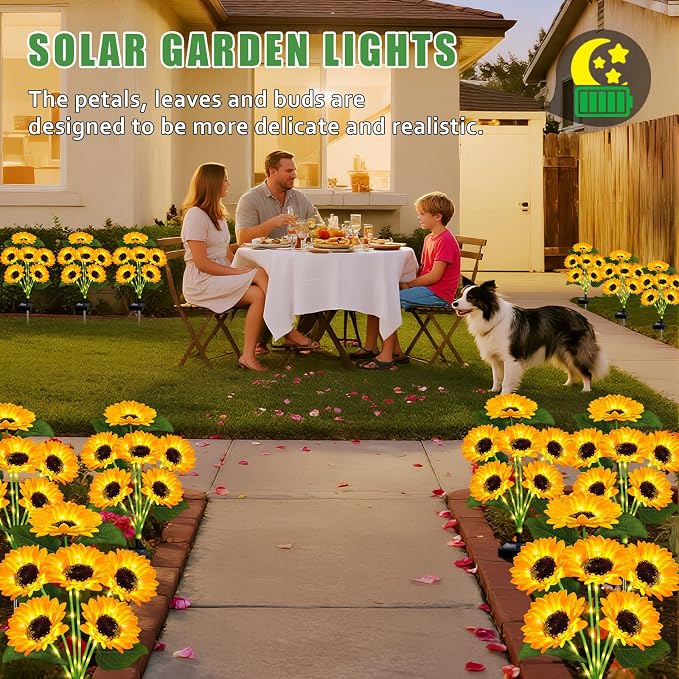 Solar Lights Outdoor Garden Decor,4 Pack with 24 Sunflower Lights,Solar Flowers Lights Waterproof,Birthday Gifts for Mom Women Grandma,Outside Decorative Stakes Light for Landscape Yard Patio Lawn