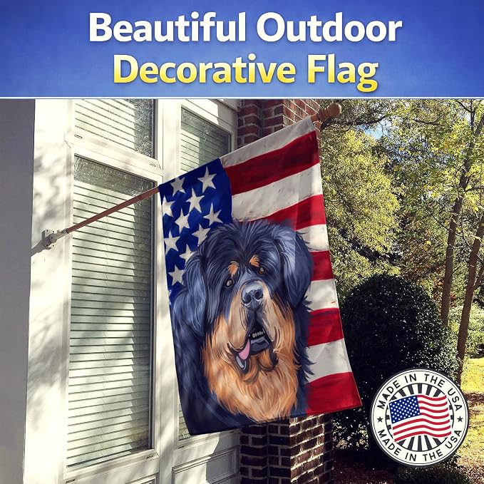 Caroline's Treasures CK6739CHF Tibetan Mastiff American Flag House Flag Large Porch Sleeve Pole Decorative Outside Yard Banner Artwork Wall Hanging, Polyester, House Size, Multicolor