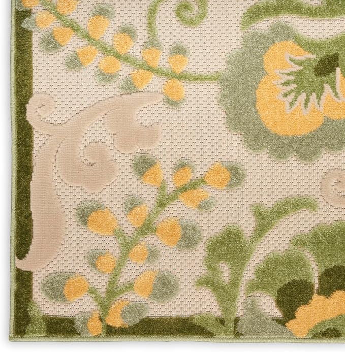 Nourison Home Aloha Ivory Green 9' x 12' Area Rug - Easy Clean, Non Shedding, Bed Room, Living Room, Dining Room, Kitchen (9' x 12')
