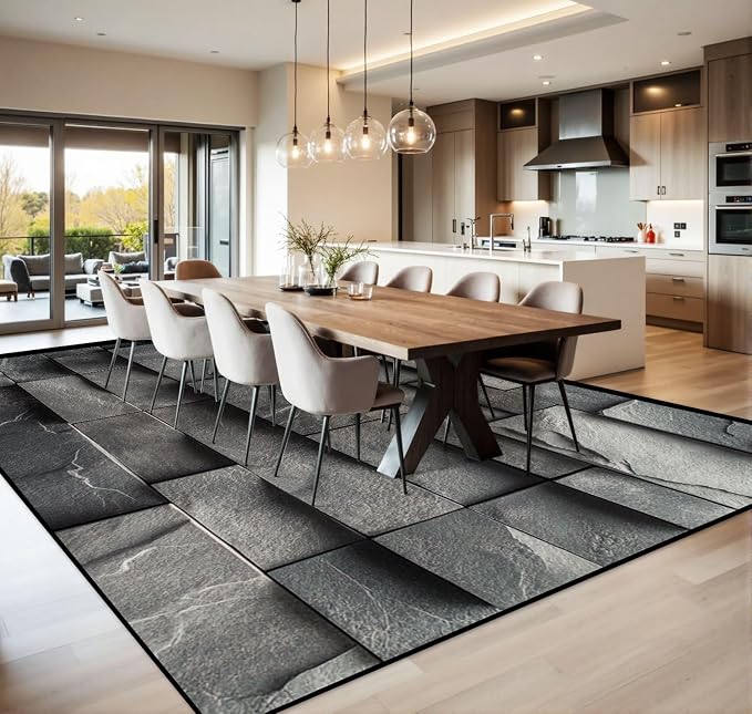 10x14 Area Rugs for Living Room Stone Tiles Layered Blocks Rectangular Forms Subtle Cracks Matte Washable Large Area Rug for Bedroom Non Slip Outdoor Carpets Soft Mats Kitchen Home Office Decor