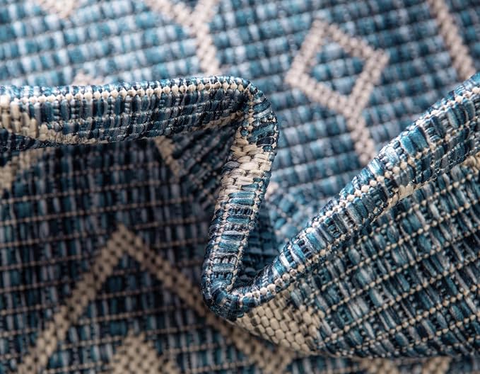 Unique Loom Outdoor Trellis Collection Area Rug - Tribal Trellis (10' x 14' 1" Rectangle, Blue/ Ivory)