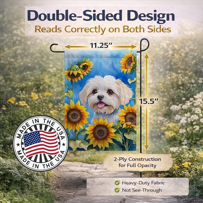 Caroline's Treasures DAC6117GF Maltese in Sunflowers Garden Flag Mailbox Flag Decorative Yard Flag Banner Outside Patio Artwork Yard Flower Beds, Garden Size, Multicolor