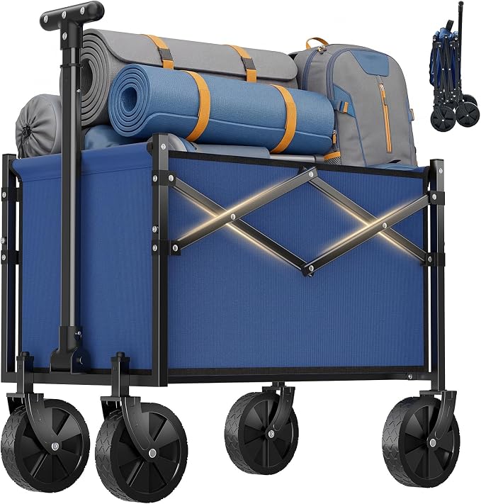 NEWBULIG Collapsible Wagon Cart, Foldable Beach Wagon with Wheels - Lightweight Foldable Utility Cart, Easy to Carry for Grocery Shopping, Garden & Camping