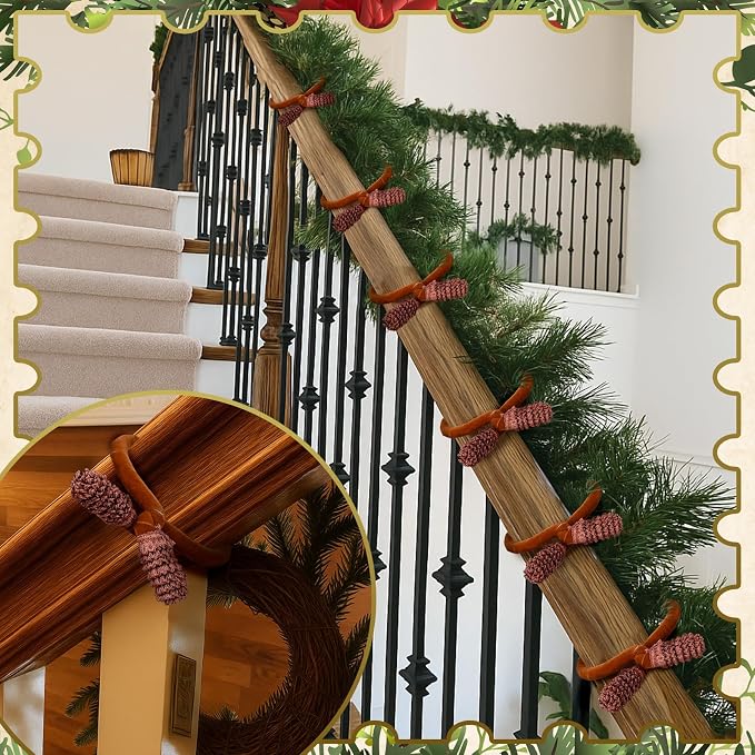 Jutom 16 Pcs 20 Inches Christmas Velvet Garland Ties Decorative Banister Twist Ties Reusable and Flexible for Xmas Light Banisters Home Stairways Railings Decoration(Brown)