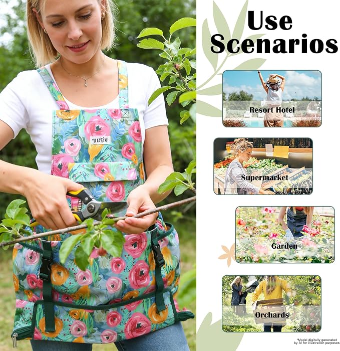 Garden Harvest Apron for Women, Fruit Picking Apron with Quick Release Bottom
