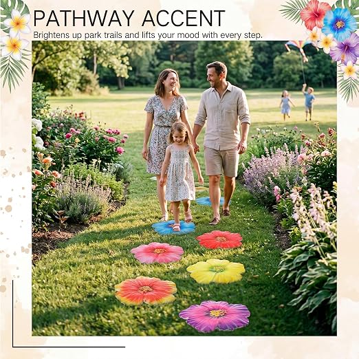 Landical 6 Pack Decorative Stepping Stones for Garden 10 Inch Cement Flower Stepping Stones Decoration for Patio Walkway Yard Outdoor(Hibiscus)