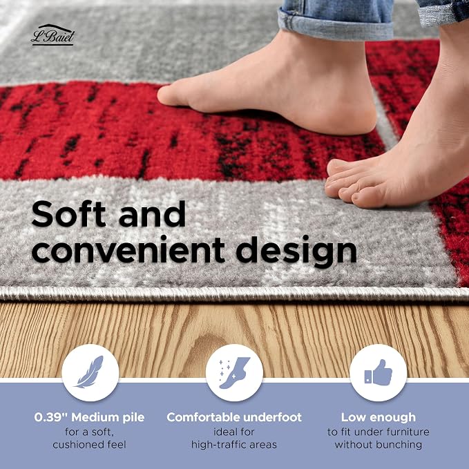 L'Baiet Verena Geometric Area Rug Red Grey 4' x 6' Medium Area Rugs Carpet for Living Room, Bedroom, Dining Table, Office, Hallway, Foyer | Neutral Colorful Modern Abstract Home Decor