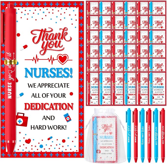 Marspark 30 Set Nurse Graduation Gift Bulk Nurses Ballpoint Pens and Greeting Cards with Bags Twist Ties for Nursing Student Medical Assistant Nurse Week Appreciation Hospital Clinic Staff Party Favor