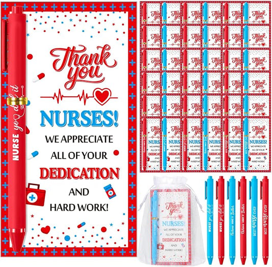 Marspark 30 Set Nurse Graduation Gift Bulk Nurses Ballpoint Pens and Greeting Cards with Bags Twist Ties for Nursing Student Medical Assistant Nurse Week Appreciation Hospital Clinic Staff Party Favor