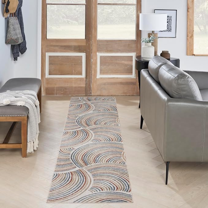 Nourison Home Astra Machine Washable Ivory Multicolor 2' x 6' Area Rug - Easy Clean, Non Shedding, Bed Room, Living Room, Dining Room, Kitchen (6' Runner)