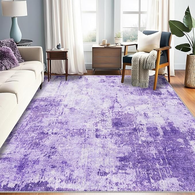 RELEANY Washable 5'x8' Abstract Area Rug for Living Room Purple | Carpet for Bedroom, Kitchen, Office, Hallway and Entryway, Printed Pattern, Non‑Slip, Soft, Stain‑Resistant, Easy to Clean