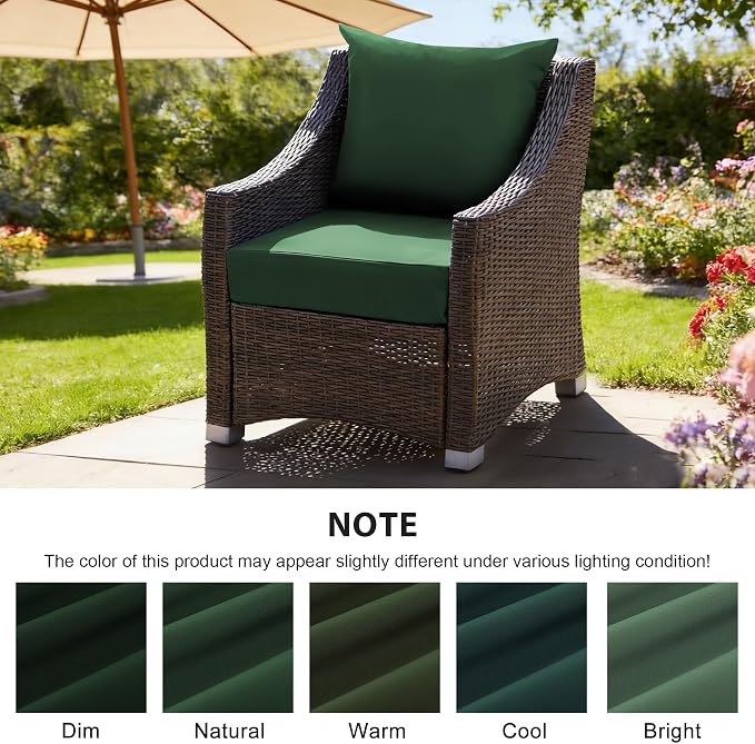 Outdoor Deep Seat Cushion Set, 24x24 Inch Water-Resistant & Fade-Resistant Outdoor Chair Cushions, Patio Furniture Cushions with Removable Cover for Patio Chair, Sofa, Forest Green (Set of 6)