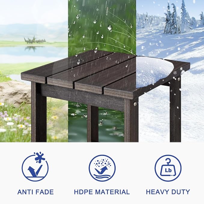 LZRS Patio Side Table, Heavy Duty HDPE Outdoor End Table with Wood Texture, Weatherproof Composite Table for Adirondack Chairs, Deck, Pool, Indoor/Outdoor, No Peeling or Cracking(Brown Mixture)