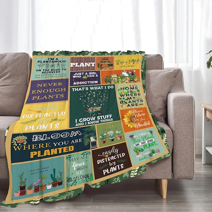 Gardening Lover Gifts Throw Blanket for Women Plant Gardeners Blanket Garden Blankets Plush Cozy Flannel Fleece Fuzzy Party Blanket 80"X60"