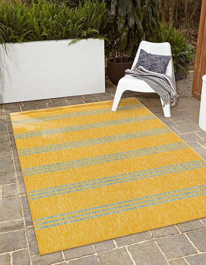 Unique Loom Jill Zarin Outdoor Collection Area Rug - Anguilla (7' 10'' x 10' Rectangle, Yellow and Aqua/Light Blue)