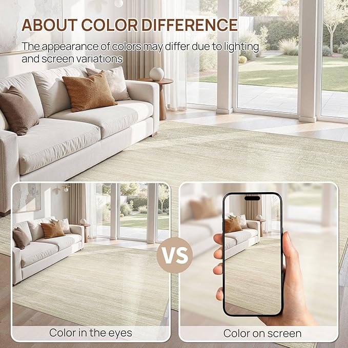UERMEI 10x12 Washable Area Rug - Neutral Modern Abstract Living Room Rugs, Non-Slip Soft Large Indoor Floor Carpet for Bedroom Home Office & Under Dining Table Decor, Brown/Beige