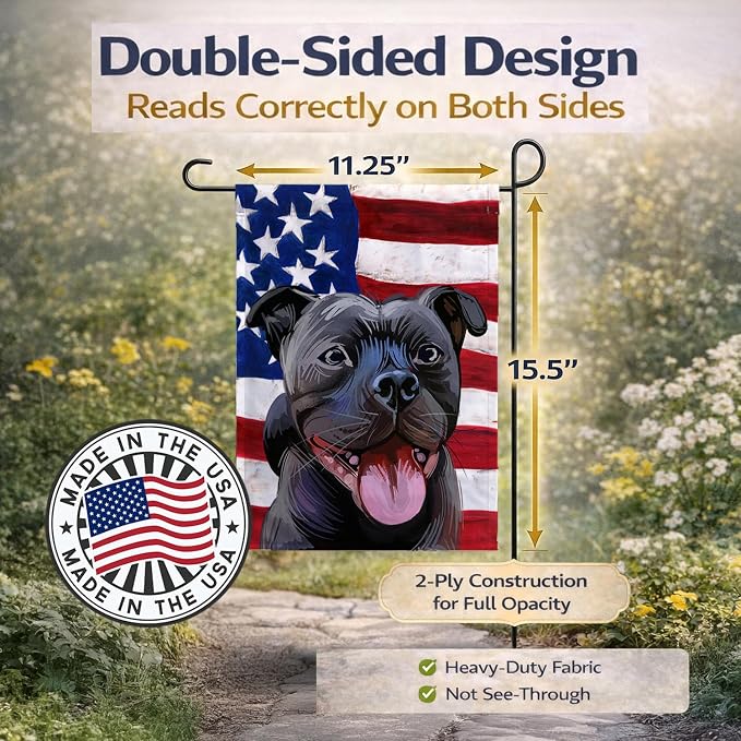 Caroline's Treasures CK6724GF Staffordshire Bull Terrier American Flag Garden Flag Mailbox Flag Decorative Yard Flag Banner Outside Patio Artwork Yard Flower Beds, Garden Size, Multicolor