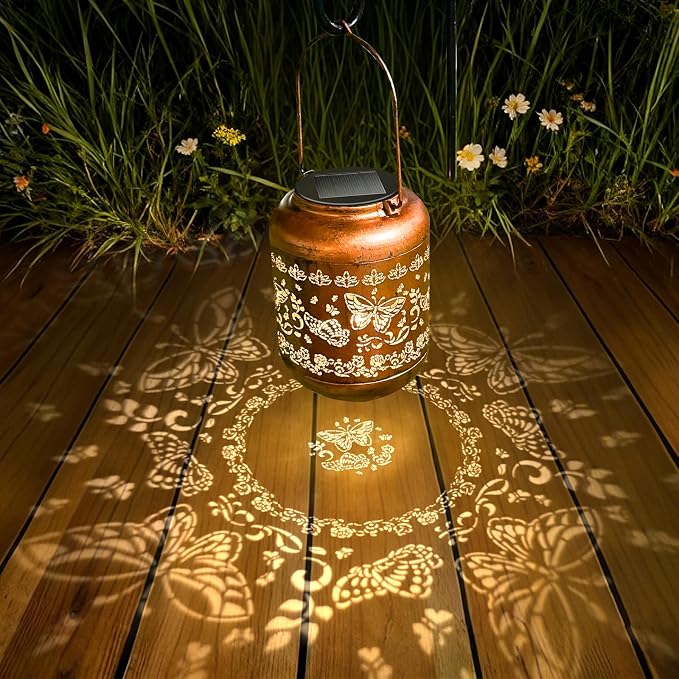 2 Packs Butterfly Solar Lanterns Outdoor Waterproof Garden Decor Birthday Gifts for Women Metal Hanging Solar Lights for Yard Patio Lawn Backyard Butterfly Christmas Gardening Gifts for Mom Grandma