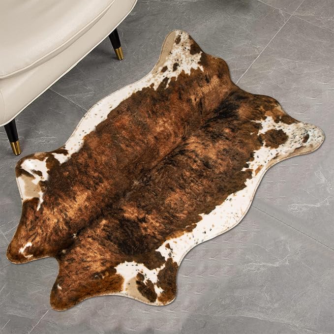 MACEVIA Faux Cowhide Rug Cute Cow Print Rugs Animal Area Carpet Western Decor for Bedroom Non-Slip 43.3" L x 29.5" W(3.6ft x 2.4ft)