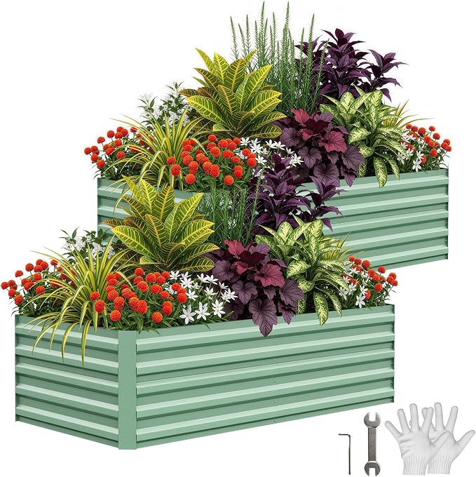 Garvee 2PCS 8x4x2ft Galvanized Raised Garden Bed Outdoor,Rust-Resistant Raised Garden Beds for Gardening, Easy Assembly Outdoor Garden Box & Planters