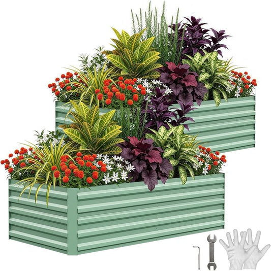 Garvee 2PCS 8x4x2ft Galvanized Raised Garden Bed Outdoor,Rust-Resistant Raised Garden Beds for Gardening, Easy Assembly Outdoor Garden Box & Planters