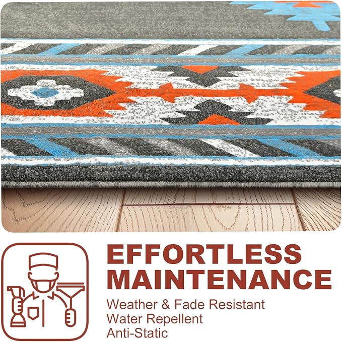 YHSF Southwestern Area Rug - Anti Static & Washable - Lead, 2 ft x 3 ft | Soft Native American Tribal Floor Rugs for Living Room, Bedroom, Hallways, and More - Easy-to-Clean Home Decors
