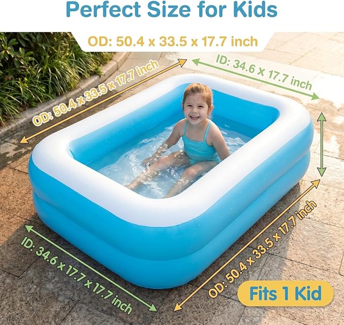 Inflatable Kiddie Pool, 128x85x45cm (50x33x18in) ,Thickened PVC Kids Blow Up Swimming Pool for Babies Toddlers, Wading Pool Indoor Outdoor Garden Backyard Summer Water Party Play Center