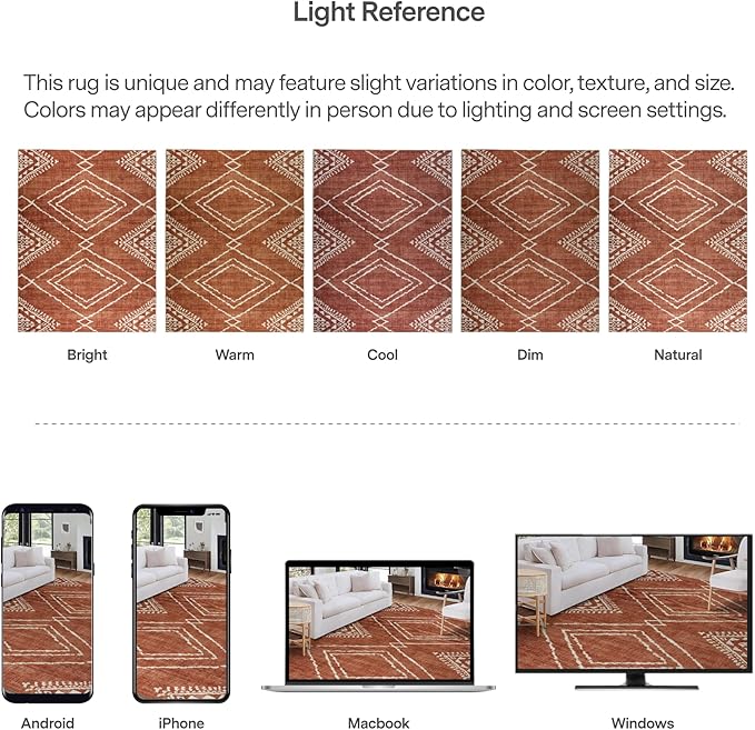 Machine Washable Area Rug Runner - Living Room Bedroom Bathroom Kitchen Entryway Office - Padded Low Pile Stain Resistant Premium - Moroccan Diamond Tribal - Jax - Orange 2'6" x 6'