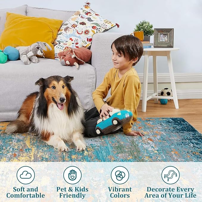 ROYHOME Modern Abstract 2x8 Runner Rug Washable Non Slip, Multi Color | Stain Resistant Rug for Hallway Kitchen Bedroom Non Shedding Low Pile Indoor Floor Cover