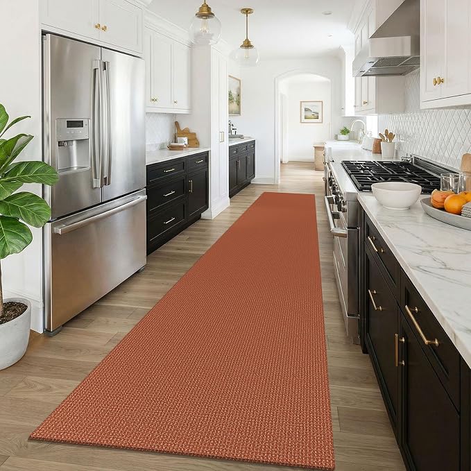 KOZYFLY Orange 3x16 Runners Rugs for Hallway, Extra Long Washable Runner Rug, Woven Non Slip Kitchen Runner, Cotton Entryway Rug, Floor Carpet for Entry, Aisle, Hall, Burnt Orange/Tan