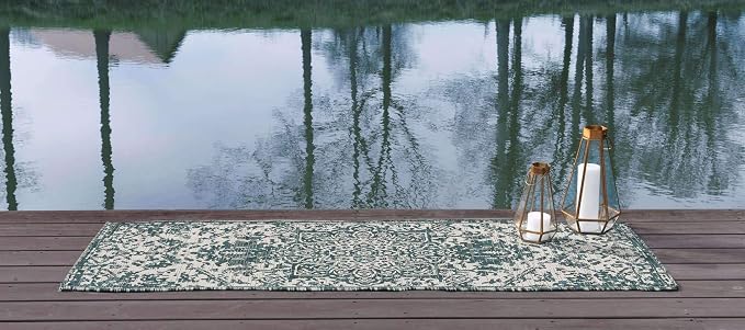 Unique Loom Outdoor Collection Area Rug - Dubai (2' x 8' Runner, Teal/ Ivory)