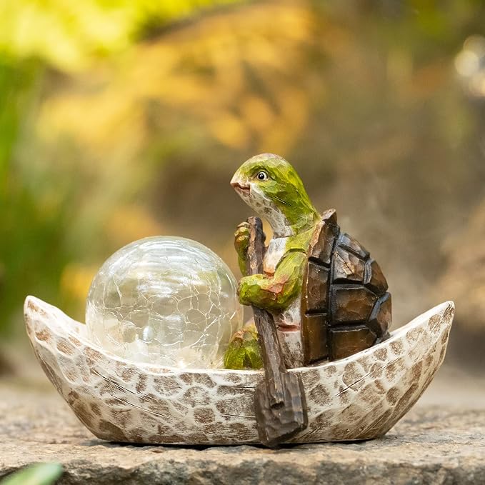Rezpuao Garden Statue of Turtle,Garden Decor Tortoise Figurine,Turtle Outdoor Statue,Solar Tortoise Decor for Patio,Balcony,Yard,Lawn Ornament,Perfect Gardens Gift