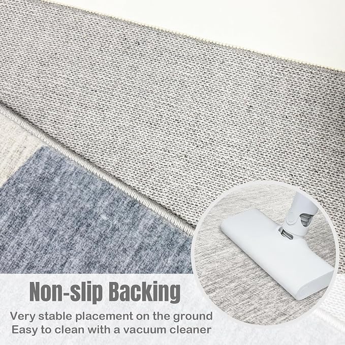 8x10 Modern Geometric Area Rug for Living Room, Washable Rug Blue Grey | 8x10 Modern Geometric Pattern Large Rug for Dining Room Bedroom, Non Slip Low Pile Soft Lightweight Rug Home Decor