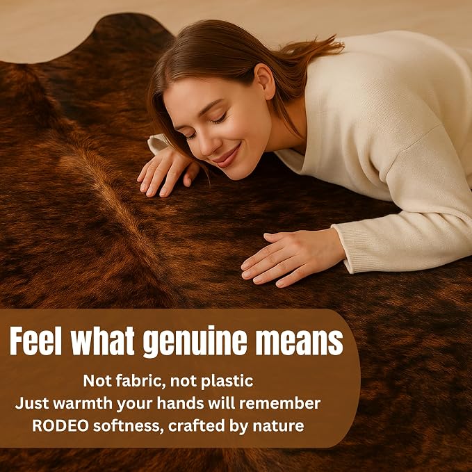 rodeo Genuine Cowhide Rug - Real Cow Hide Rug Large for Living Room & Bedroom - Western Rugs for a Natural Western Home Decor Ambiance - Rustic Cow Print Carpet Decor - 6x8 ft, Brindle