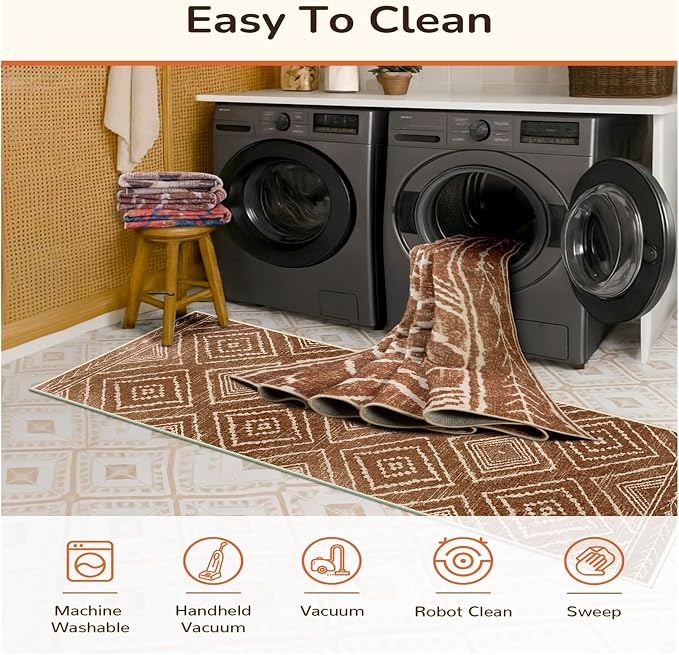 4'x6' Washable Area Rug for Living Room Bedroom Yellowbrown | Soft Western No Slip Low Pile Print Foldable Indoor for Kitchen Dining Room