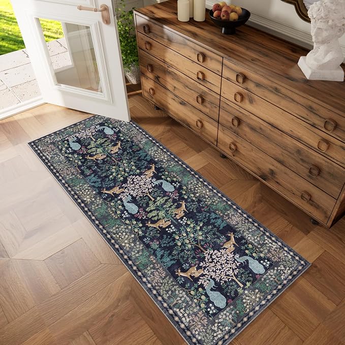 Washable Runners for Hallways Kitchen Rug: 2'6"x8' Runner Rug Stain Resistant Non Slip Low Pile Soft Carpet Runner Rug for Entryway Bedroom Beside Bathroom Laundry Room