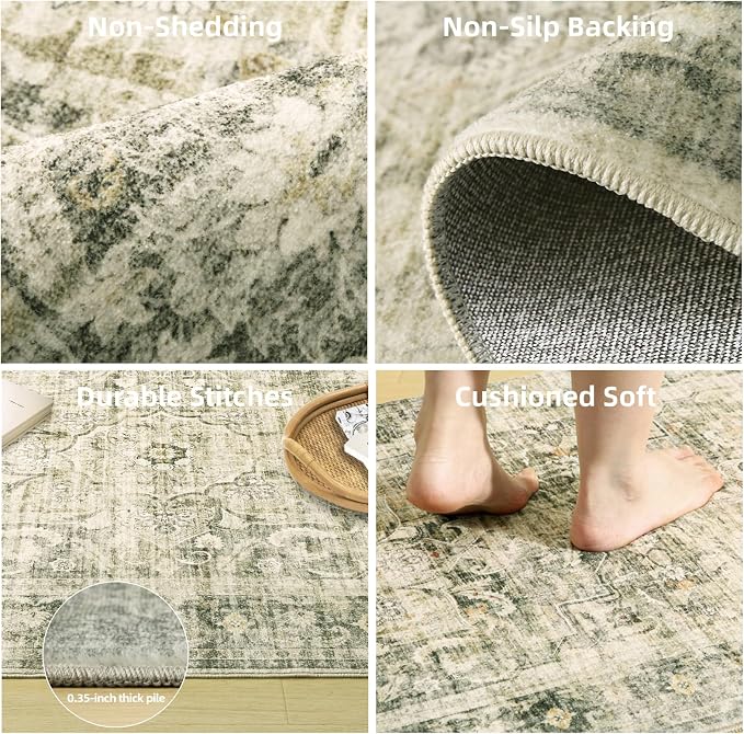 8x10 Washable Rugs for Living Room: Large Area Rug for Bedroom Non Slip Low Pile Soft Faux Wool Non Shedding Vintage Boho Carpet Rugs for Dining Room Kitchen Nursery Under Table Farmhouse Home Office