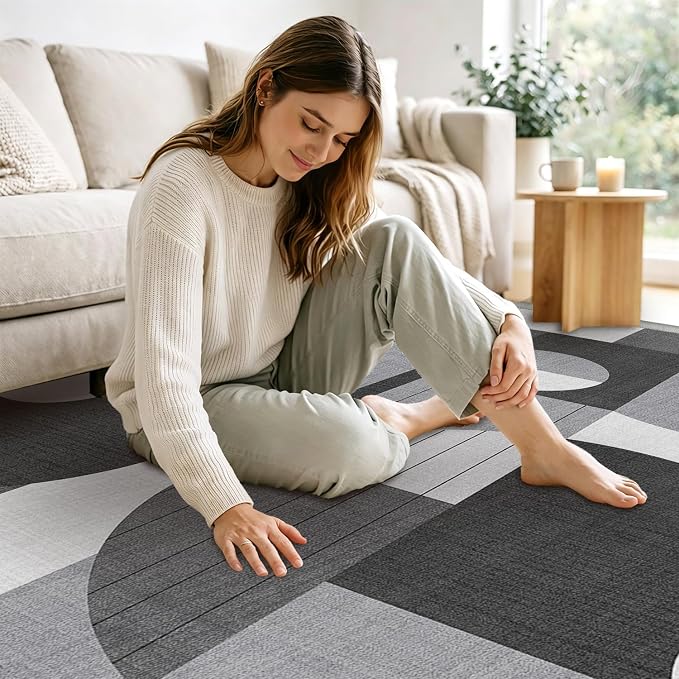5x7 Black and White Geometric Modern Area Rug for Living Room Bedroom Abstract Large Rug Machine Washable Non-Slip Carpet for Dining Room Office