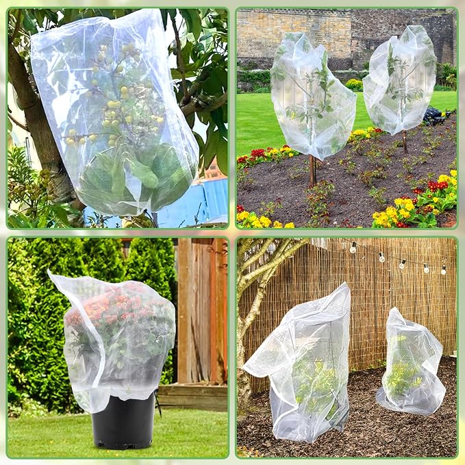 Fruit Tree Netting, Plant Mesh Netting for Garden Protection, Blueberry Bush Insect Netting Cover as Garden Pest Barrier from Cicadas, Bug, Bird (4.9x4 FT, 2Pcs, Zipper & Drawstring Design)