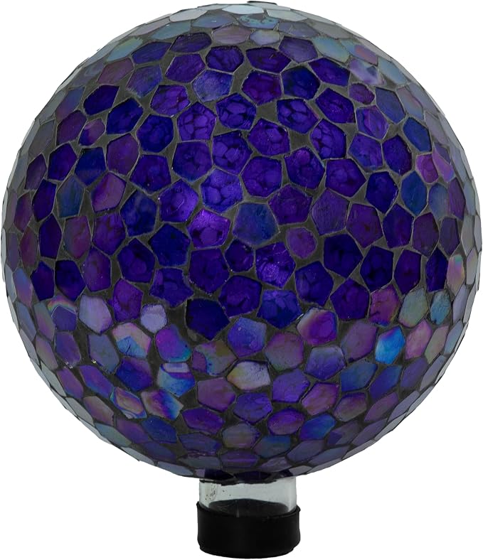 Sunnydaze 10" Mosaic Glass Gazing Ball for Garden, Globe for Outdoor Decor | Iridescent Purple, Decorative Sphere Fits Most Stands, Garden Ball for Outside, Flower Bed, Backyard, or Indoor Display