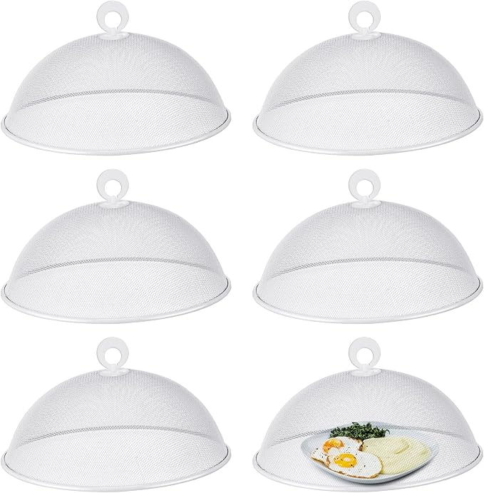 Gerrii 6 Pcs Metal Mesh Food Cover Outdoor Mesh Food Tents Dome Screen Plate Covers for Dinner Plates Reusable Fruit Fly Nets Picnic Umbrella for Table, BBQ, Camping, Party(White,11 Inch)