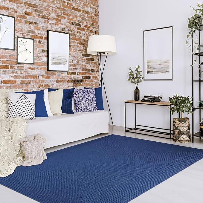Superior Indoor Outdoor Area Rug, Handwoven Reversible Braided Home Decor for Living Room, Kitchen, Entryway, Patio, Front Porch, Deck, Modern, Boho, Farmhouse Style, 6' x 9', Denim Blue