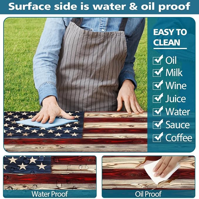 Picnic Table Cover with Bench Covers Elastic Edges, American Flag Wooden Camper Fitted Table Cover, Outdoor Camping Essentials, Waterproof Camping Fitted Tablecloth with Drawstring Bag, 72In 3PCS