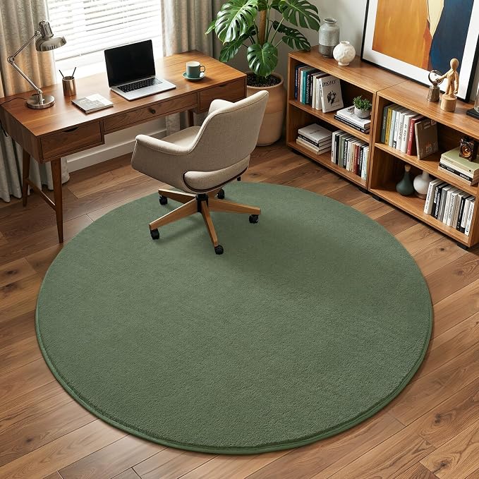 Amearea Sage Green Round Area Rugs 5ft Circle Rugs for Bedroom Living Room | Washable Fluffy Indoor Thickened Memory Foam Rug, Non Slip Minimalist Circular Carpet for Kids Boy Girl Dorm Nursery Room