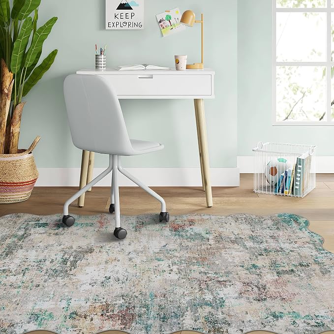 ROYHOME Modern Abstract 2x3 Scalloped Area Rug, Colorful | Non Slip Non Shedding Low Pile Stain Resistant Rug for Entryway Kitchen Bedroom