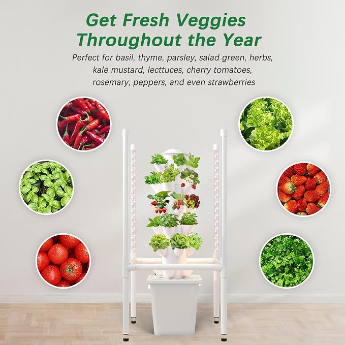 Hydroponics Growing System, 30 Pods Indoor Hydroponic Garden with 48W LED Grow Light for Year-Round Gardening, Plants Germination Kit, Hydroponic Tower for Gifts, Herb, Vegetable (No Seed)